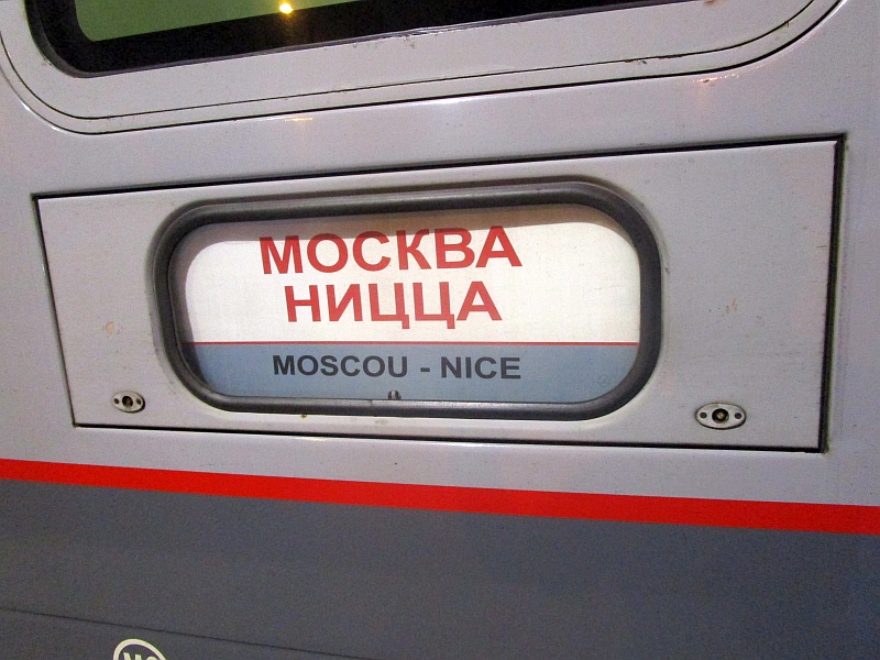 Zuglaufschild des Moskau-Nizza-Express