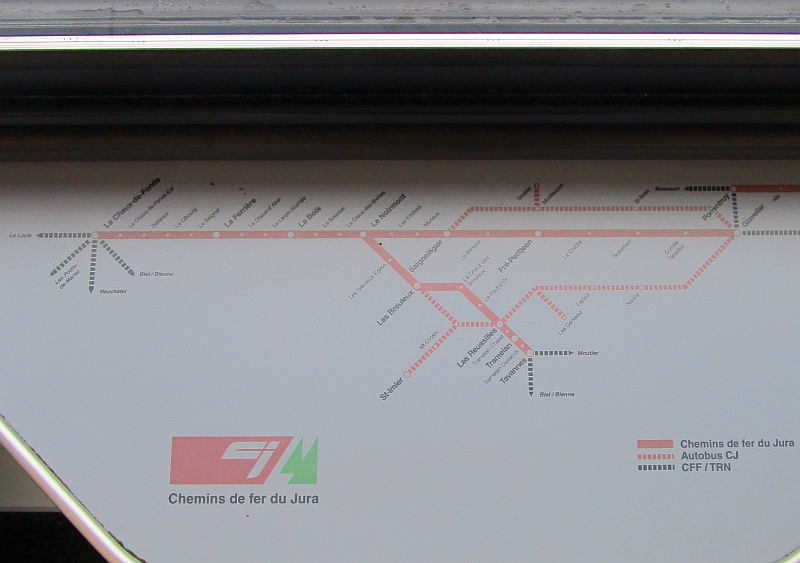 Streckenkarte der Chemins de fer du Jura