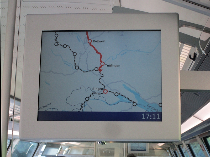 Kartendarstellung des Streckenverlaufs auf einem Monitor im IC 2w