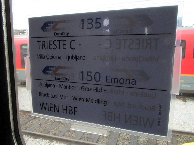 Zuglaufschild E 135/150 'Emona' von Triest nach Wien
