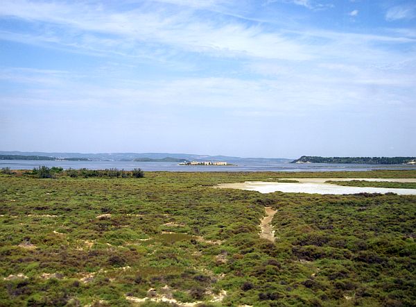Fahrt durch die Lagunenlandschaft an der südfranzösischen Mittelmeerküste