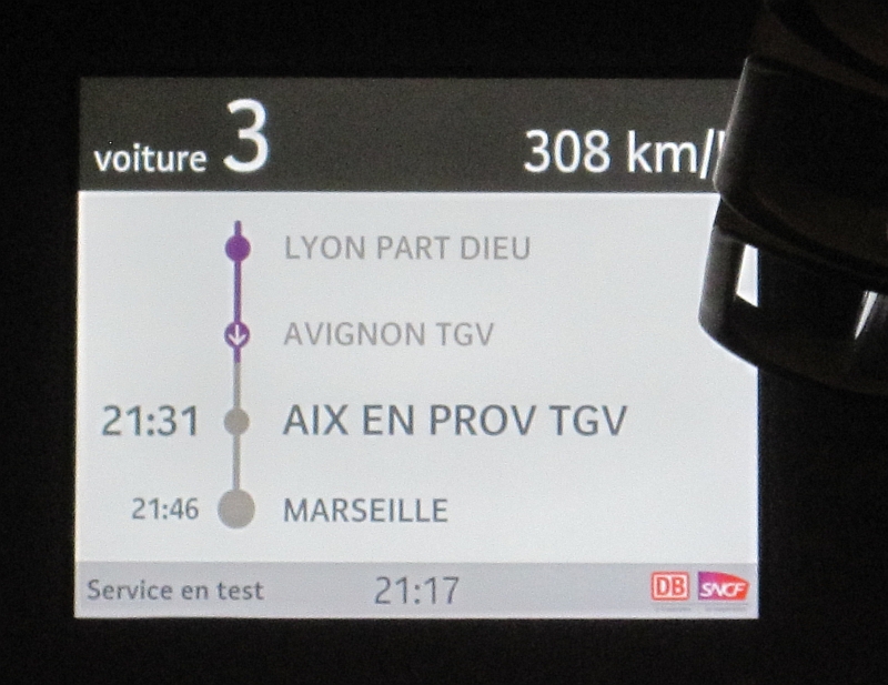 Display mit Geschwindigkeitsanzeige im TGV