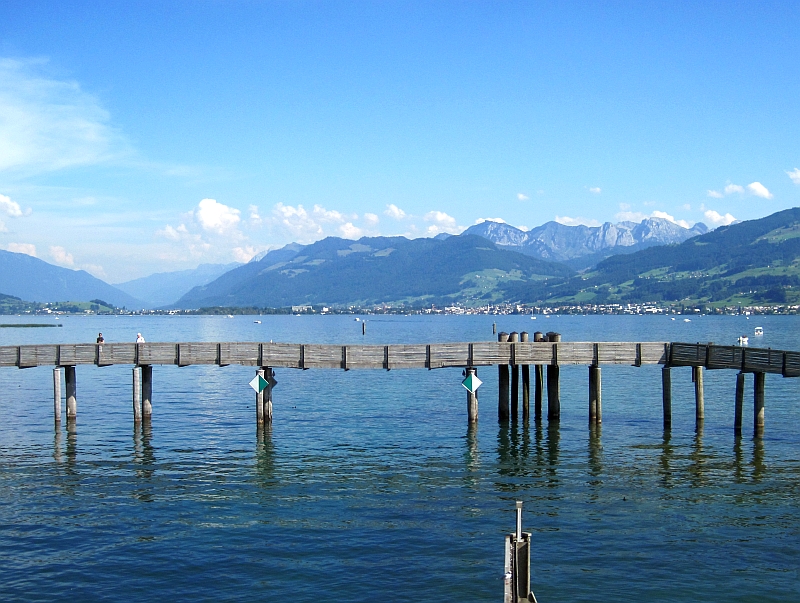 Fahrt mit dem Voralpen-Express über den Seedamm des Zürichsees