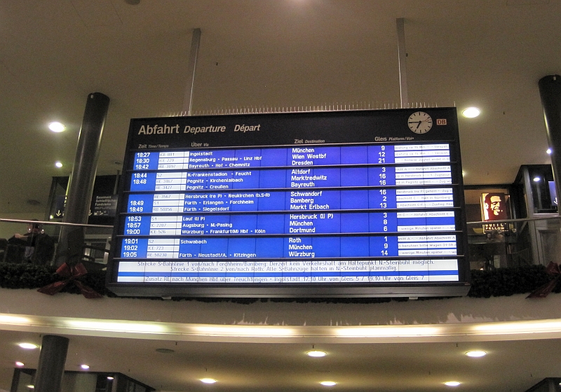 Anzeigetafel im Hauptbahnhof Nürnberg