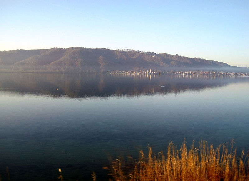 Blick vom Zug über den Bodensee