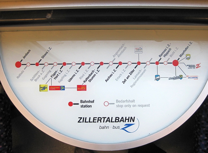 Streckenplan der Zillertalbahn auf dem Tsich