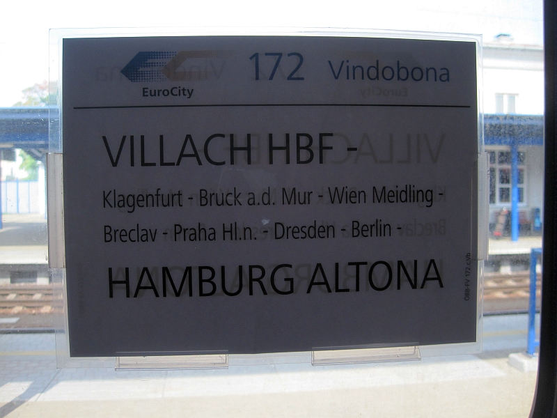 Zuglaufschild des EC 172 'Vindobona'