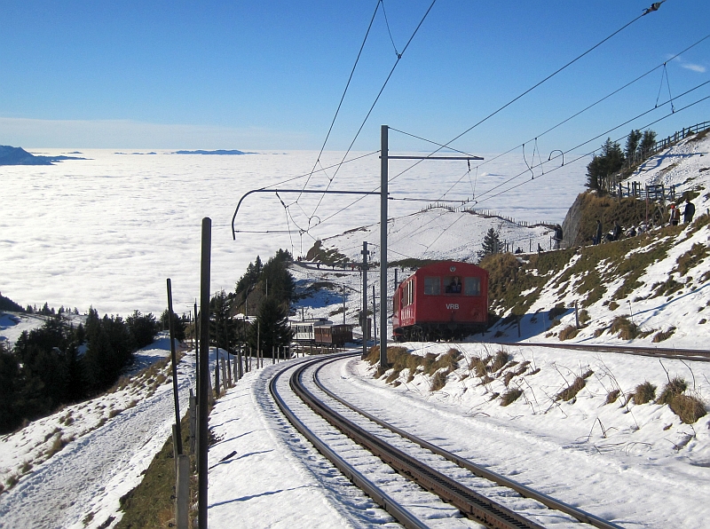 Parallel-Einfahrt von Arth-Rigi-Bahn und Vitznau-Rigi-Bahn