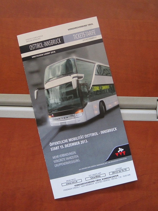 Werbeflyer für den Bus von Lienz nach Innsbruck