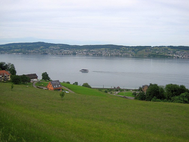 Blick aus dem Zugfenster auf den Zürichsee