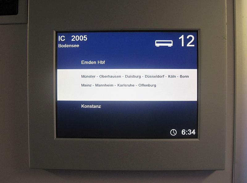 Elektronische Zuglaufanzeige des IC 'Bodensee'