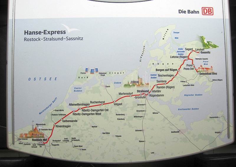 Streckenkarte des Hanse-Express auf einem Tisch