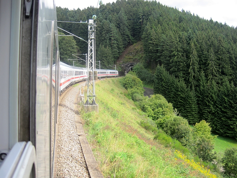 Blick aus dem Zugfenster bei der Fahrt durch den Schwarzwald
