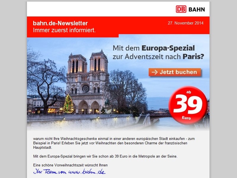 Werbung der Bahn für eine Paris-Reise