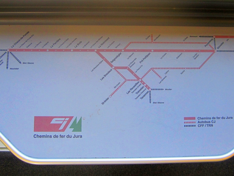 Streckenplan der Chemins de fer du Jura (CJ)