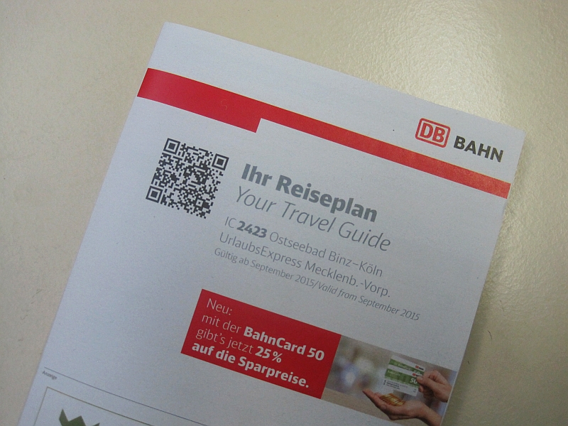 Faltblatt 'Ihr Reiseplan' des IC 2423 'UrlaubsExpress Mecklenburg-Vorpommern'