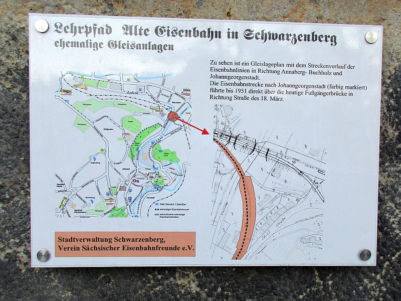 Früherer Gleislageplan auf einer Infotafel in Schwarzenberg