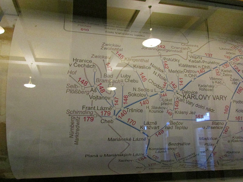 Ausschnitt des Rollenfahrplans mit einer Streckenkarte Böhmens