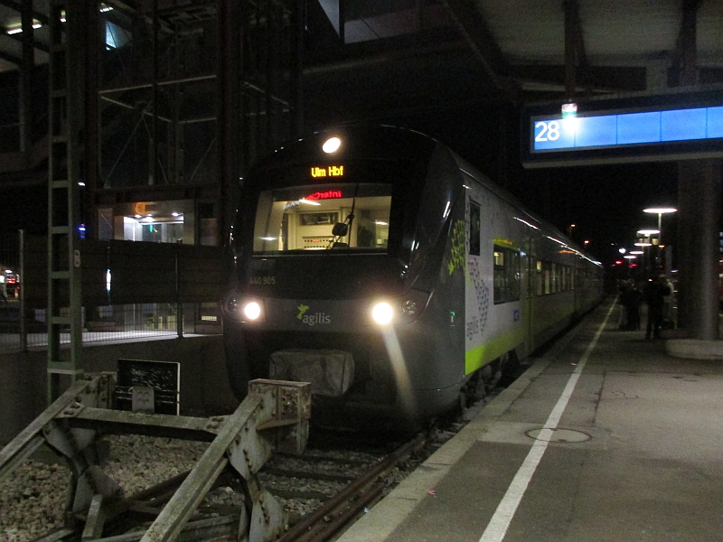 agilis-Triebzug nach der Ankunft in Ulm