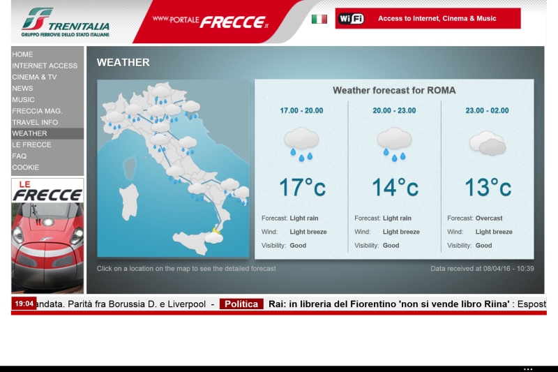 Wettervorhersage für den Zielort Rom im Portalefrecce