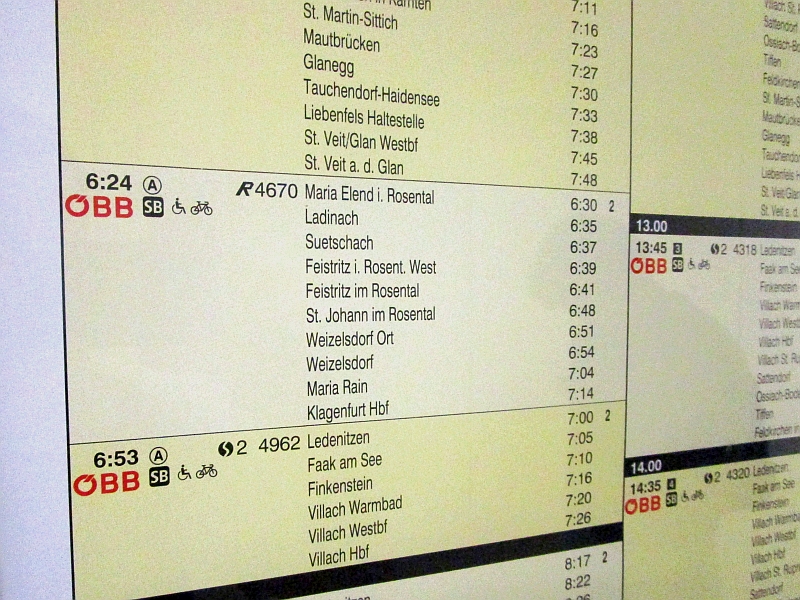 Fahrplan des einzigen Zugs R 4670 auf der Rosentalbahn