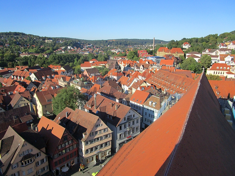 Blick vom Turm der Stiftskirche über die Dächer von Tübingen