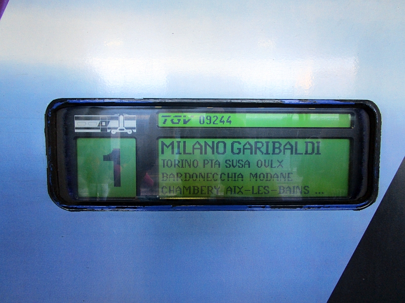 Zuglaufanzeige des TGV Mailand-Paris