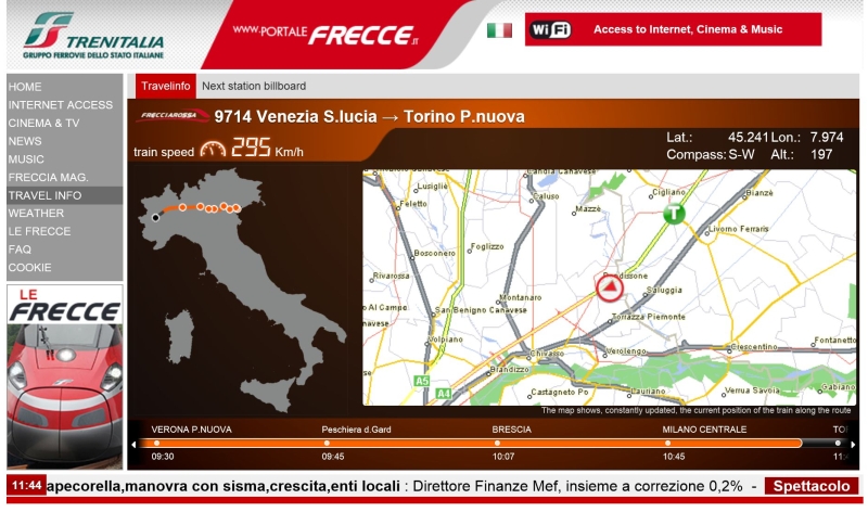 Kartendarstellung der Bahnstrecke im Onlineportal 'Portalefrecce'