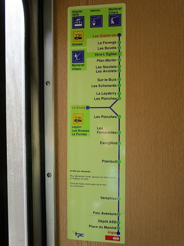 Haltestellenplan der Strecke Aigle-Les Diablerets