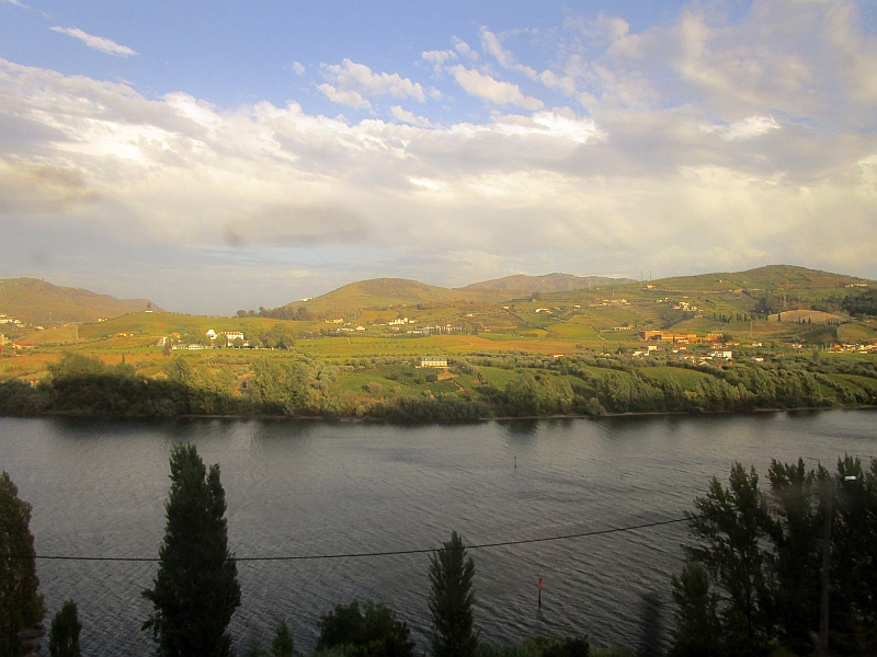 Blick aus dem Zugfenster auf die Landschaft am Douro