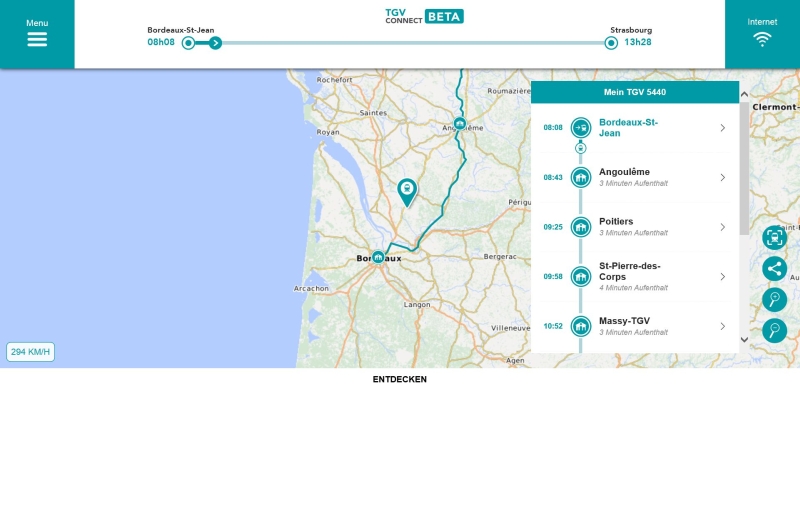 Streckenkarte im Portal 'TGV connect'