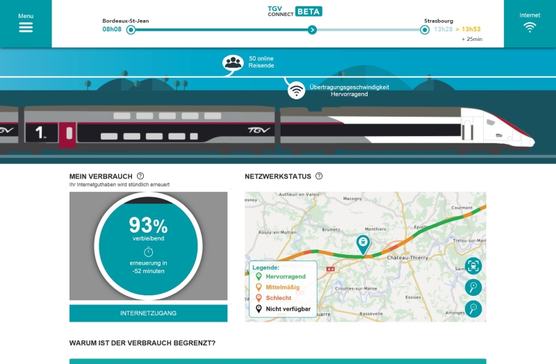 Informationen zum Netzwerkstatus mit der jeweiligen Übertragungsgeschwindigkeit