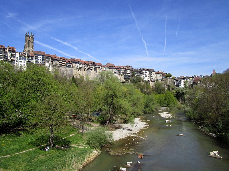 Blick über die Saane zur Oberstadt von Fribourg