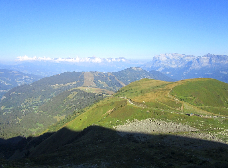 Blick auf den Streckenverlauf der Tramway du Mont-Blanc