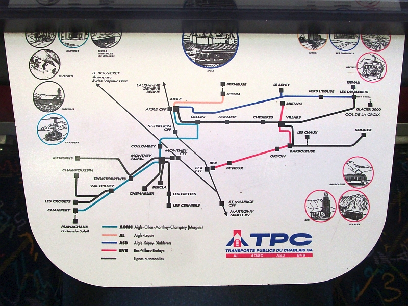 Streckenkarte der TPC, in rot die Linie von Bex zum Col-de-Bretaye