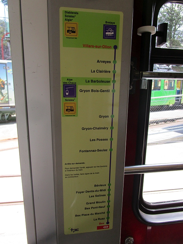 Linienschema der Strecke von Villars-sur-Ollon nach Bex