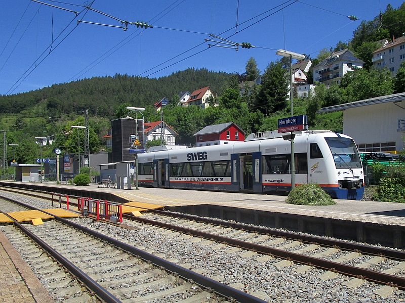 Regioshuttle-Dieseltriebzug nach der Ankunft in Hornberg