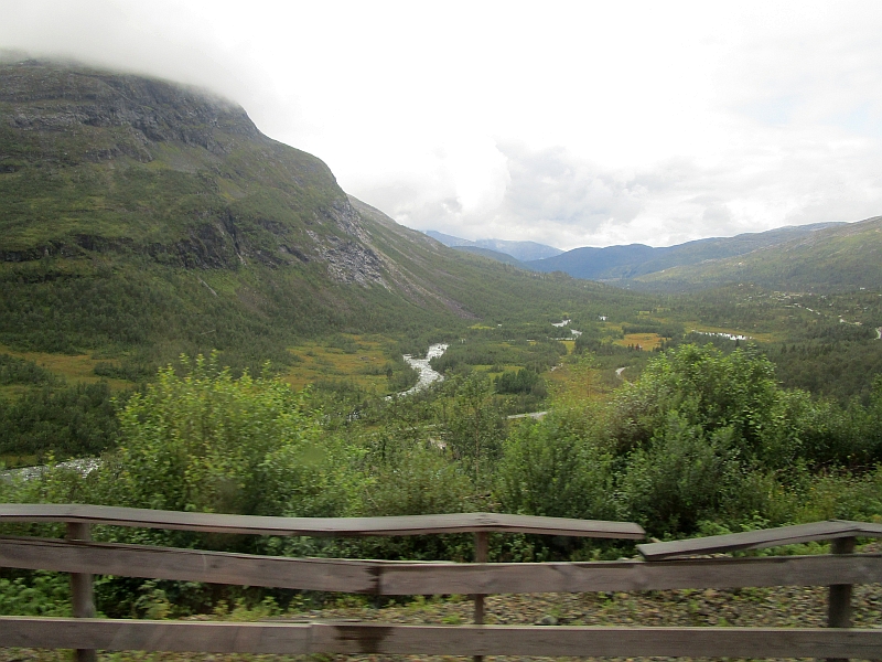 Blick vom Zug über das Tal Raundalen