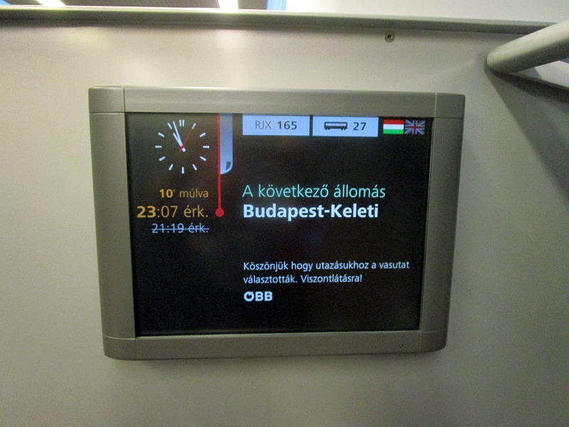 Anzeige der Verspätung bei der Ankunft in Budapest-Keleti
