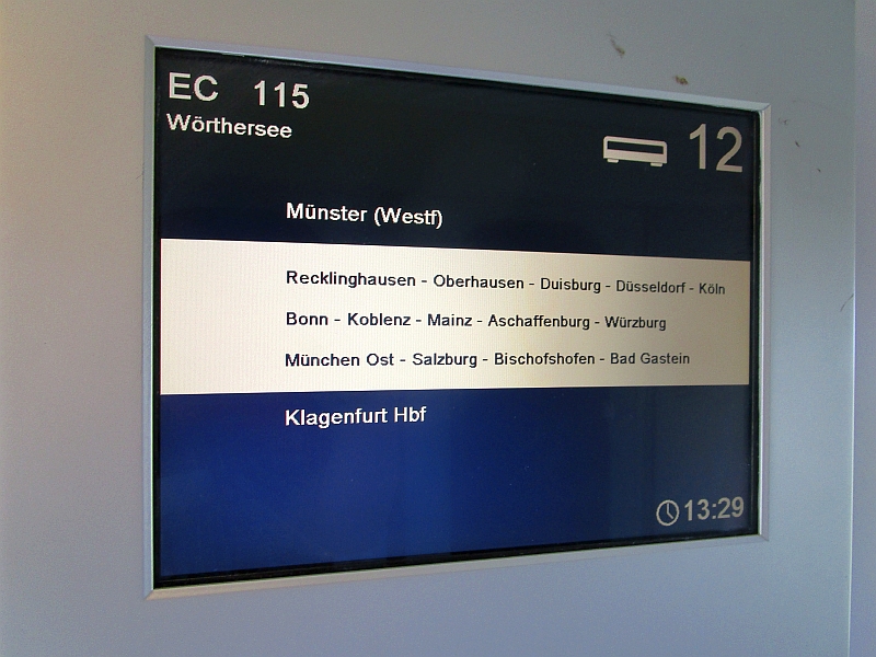 Zuglaufanzeige des Eurocity 115 'Wörthersee'
