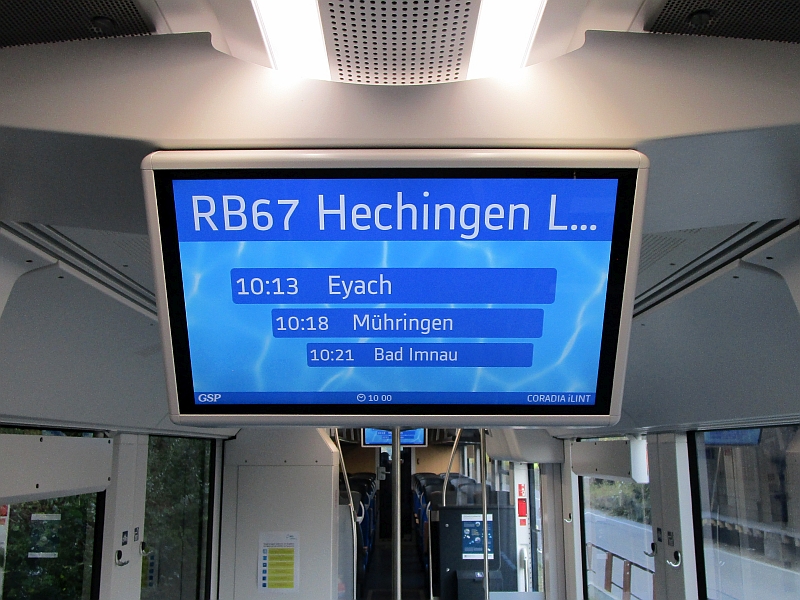 Monitoranzeige der RB 67 von Eyach nach Hechingen
