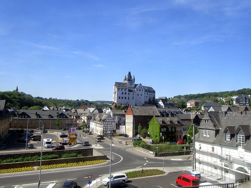 Blick über die Dächer von Diez zum Grafenschloss
